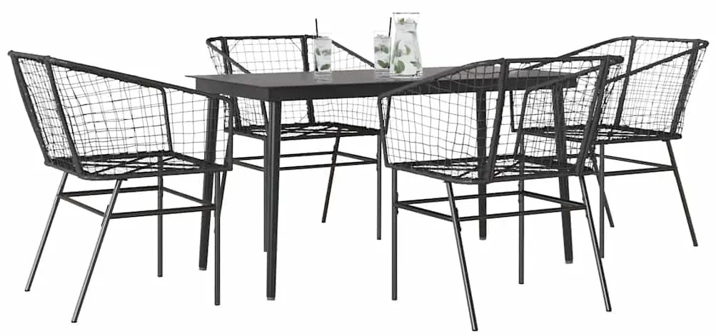 vidaXL 5 részes fekete polyrattan üveg kerti étkezőgarnitúra