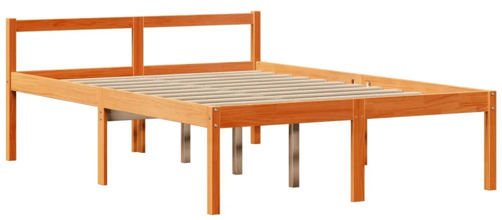 viaszbarna tömör fa könyvespolcos ágy matrac nélkül 160 x 200cm