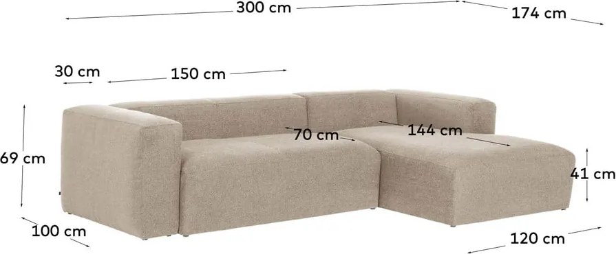 Bézs sarokkanapé (jobb oldali) Blok – Kave Home