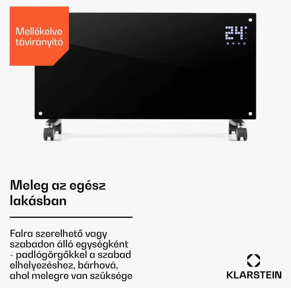 Klarstein Bornholm, konvektor, 2000 W, LED kijelző, 2 fűtési fokozat, fekete