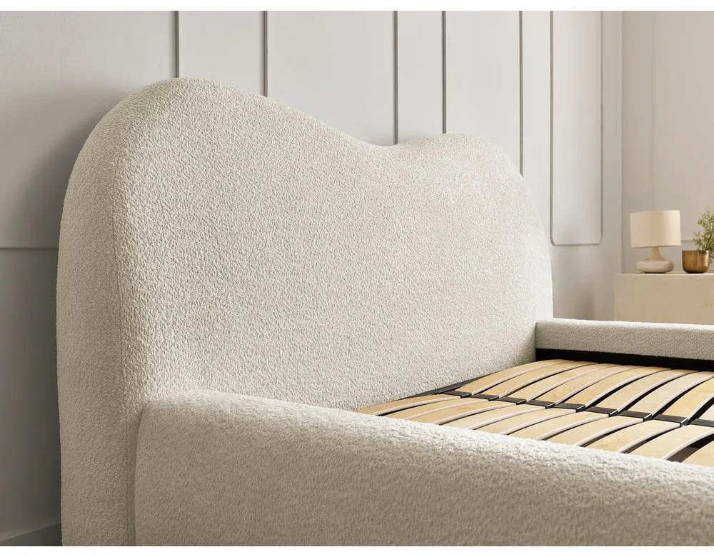 Bézs kárpitozott ágyneműtartós franciaágy ágyráccsal 140x190 cm Orlane – Bobochic Paris