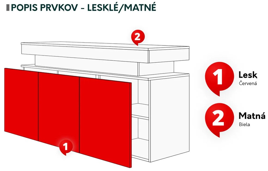 Szekrény Lesteralo 3D 160 (fekete + fényes fekete) (LED világítással). 1105937
