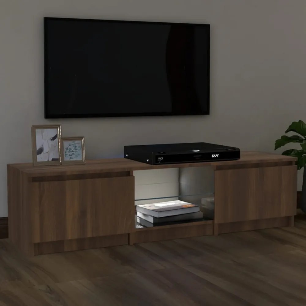 barna tölgyszínű TV-szekrény LED-ekkel 140 x 40 x 35,5 cm