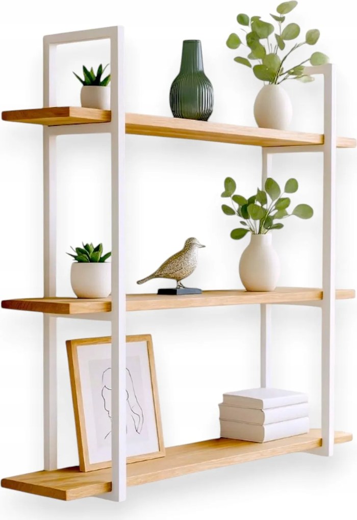 Hármas polc tölgy fehér Akasztós könyvespolc nappaliba 50cm