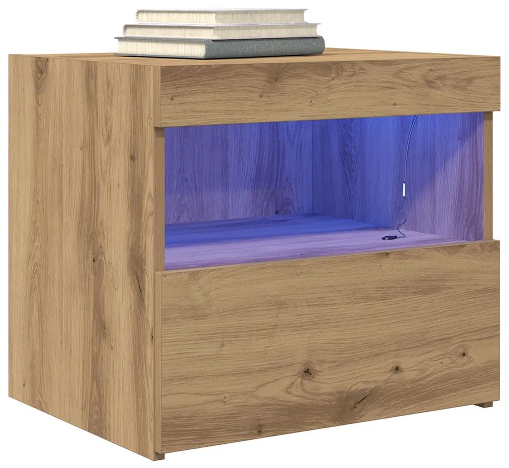Éjjeli szekrény LED világítással 2 db Kézműves tölgy 50x40x45 cm