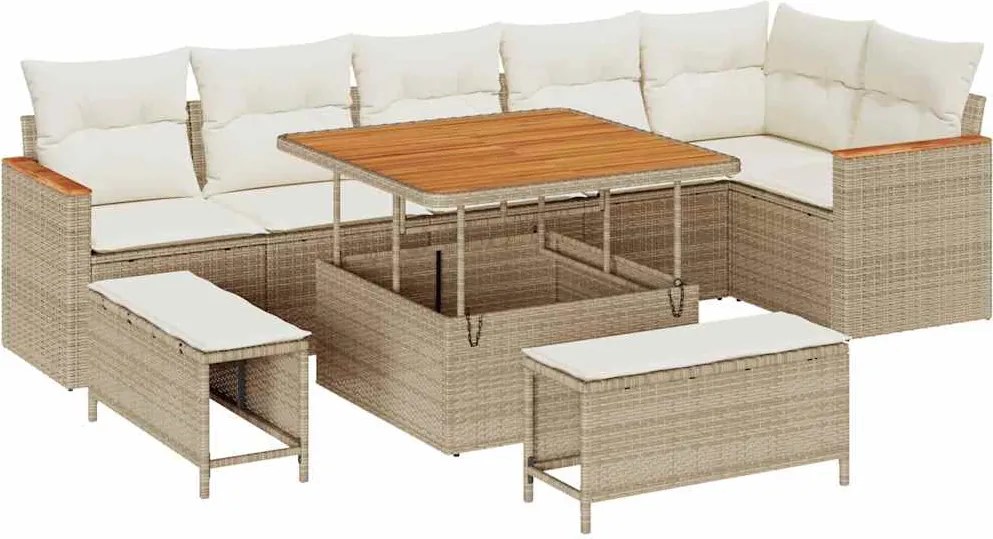 vidaXL Kerti Kanapé Szett 9 pcs Bézs polirattan