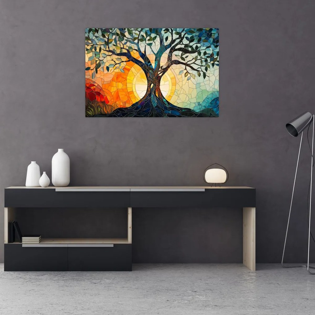 Kép – Mozaik – nap és fa I. (90x60 cm)