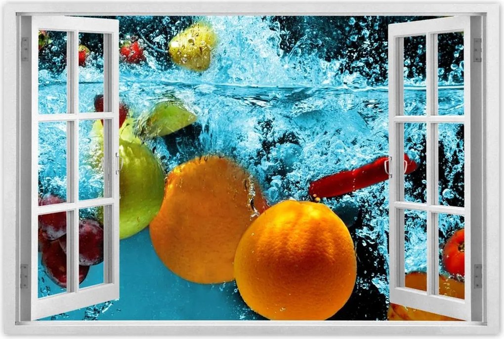 Poszter 60x40 Kék csobbanás gyümölcsökkel