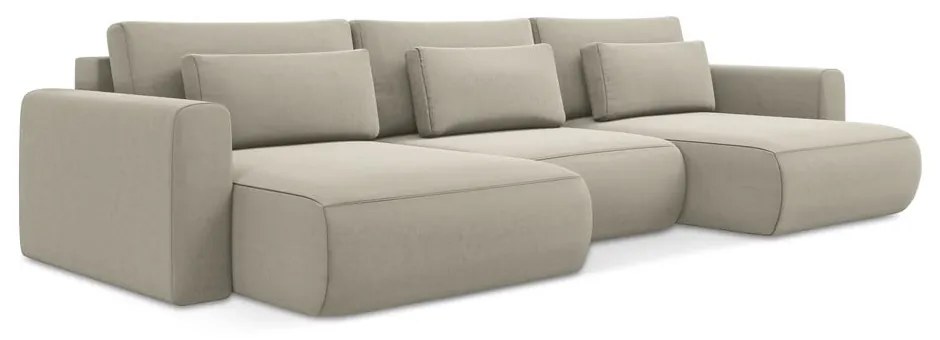 Bézs bársony kinyitható-tárolóhelyes (U alakú) sarokkanapé Kapua – Makamii