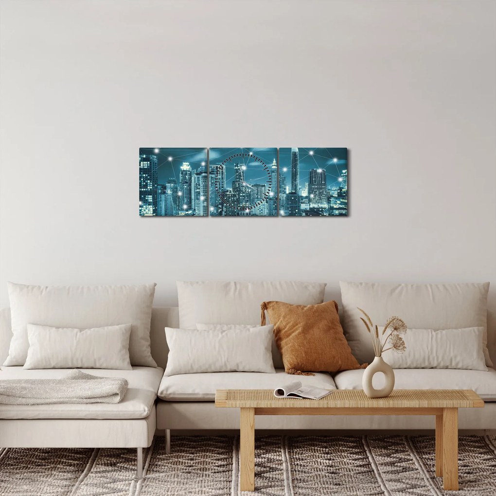 Egy ragyogó metropolisz képe (órával) (90x30 cm)
