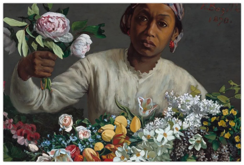 Kép - Frédéric Bazille, Young Woman with Peonies, reprodukciók (90x60 cm)