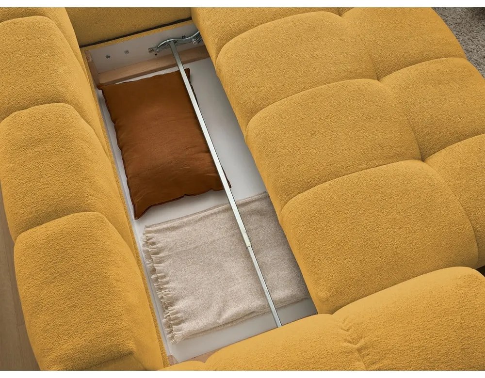 Mustársárga zsenília kinyitható-tárolóhelyes sarokkanapé (jobb oldali-L alakú) Everest – Bobochic Paris