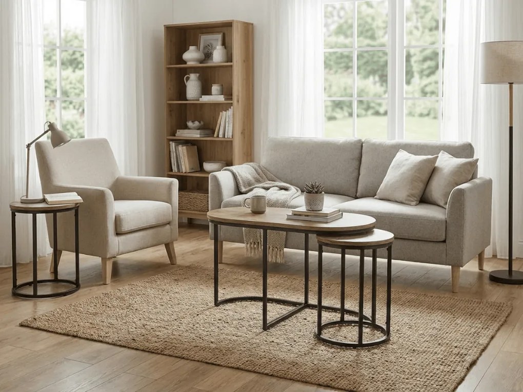 Konferenciasztal TWIXE kis asztalkákkal 75x40 cm, fekete/tölgy artisan dekorációval