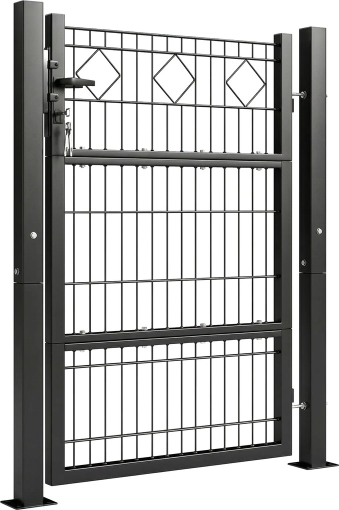 Outsunny horganyzott fém kerti kapu 100 x 131 cm fogantyúval, lakattal és 3 kulccsal, 2 oszloppal - sötétszürke | Aosom