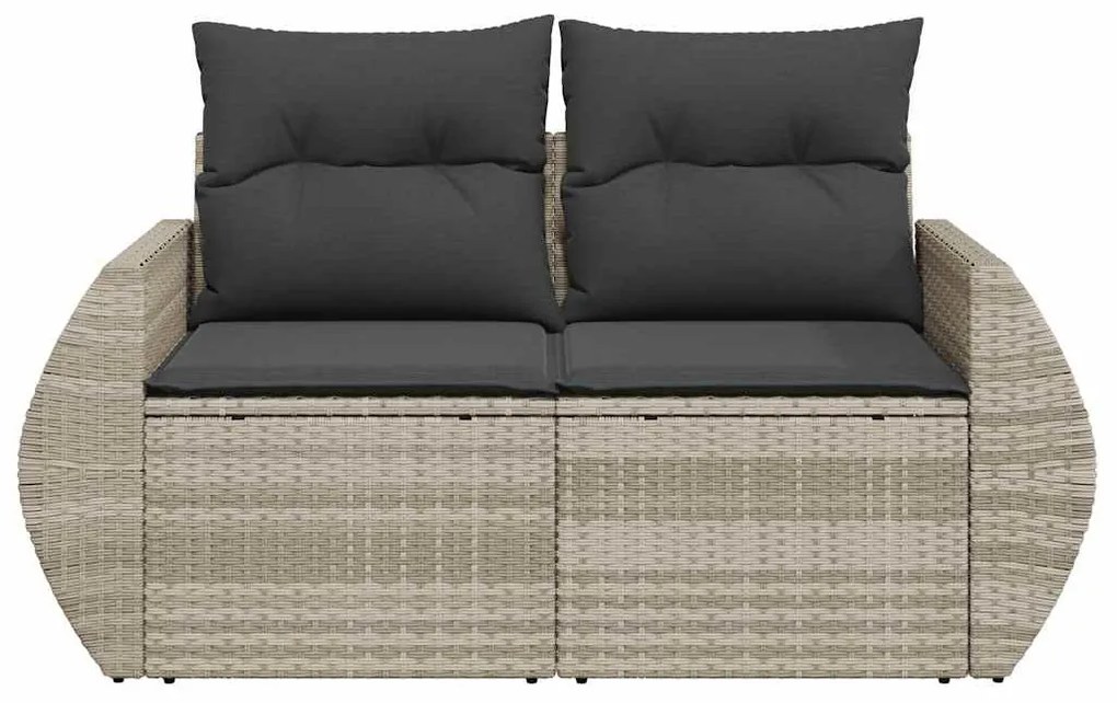 2 személyes világosszürke polyrattan kerti kanapé párnával