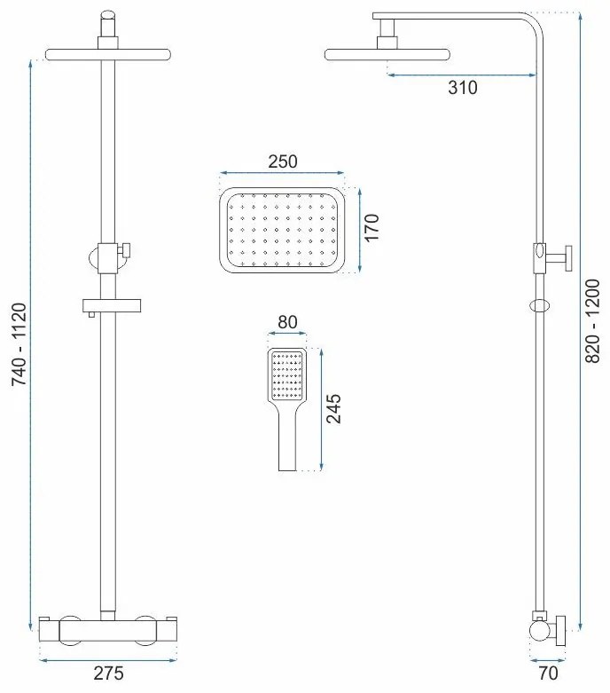 Rea Tom, zuhanygarnitúra termosztatikus csapteleppel, fekete matt, REA-P7101