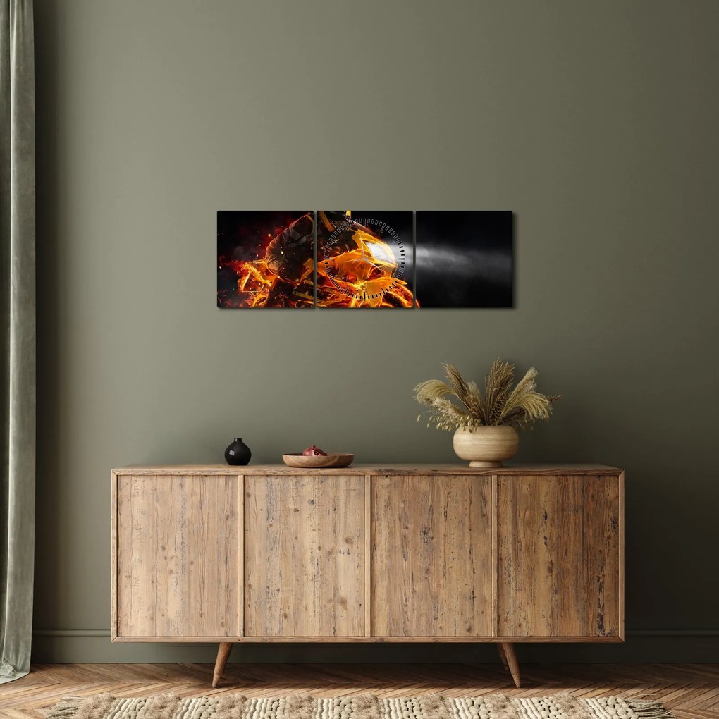 Kép - Motoros lángokkal (órával) (90x30 cm)