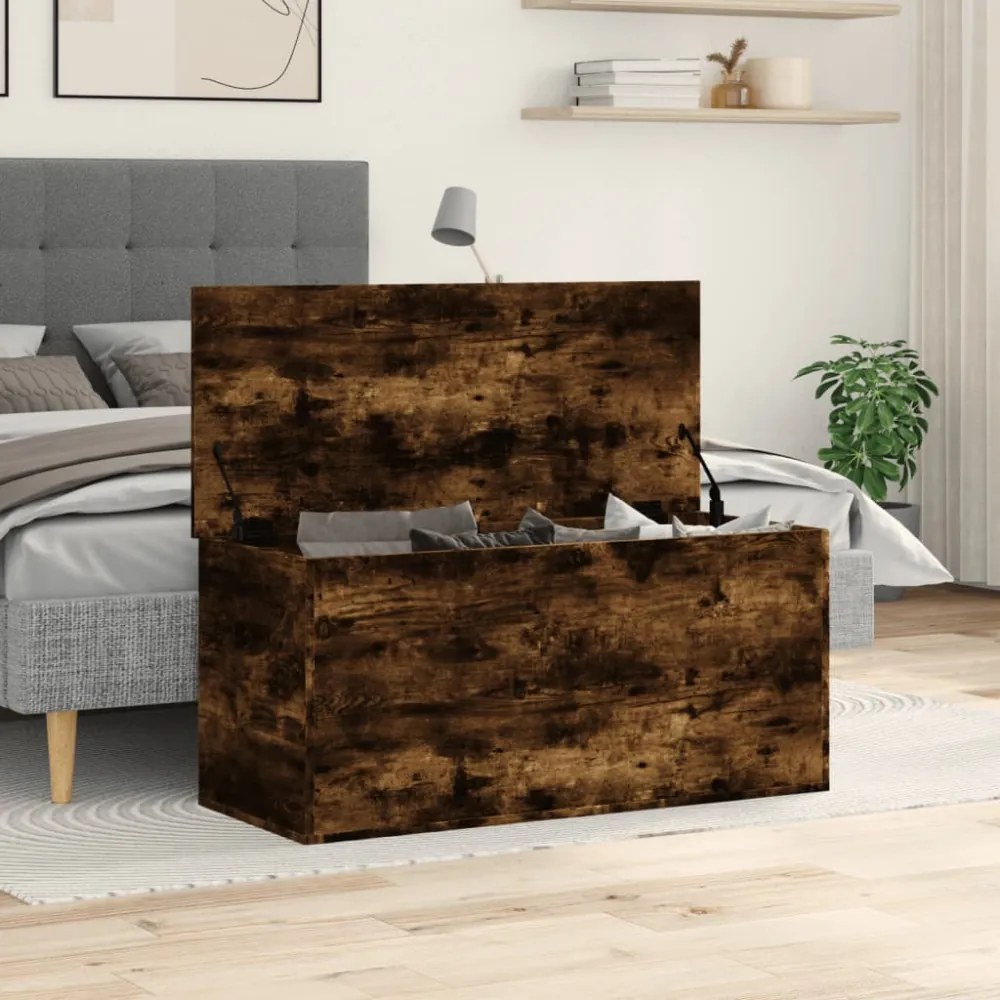 füstös tölgy színű szerelt fa tárolóláda 100x42x46 cm