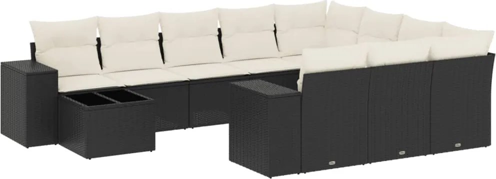 vidaXL 11 részes fekete polyrattan kerti ülőgarnitúra párnákkal