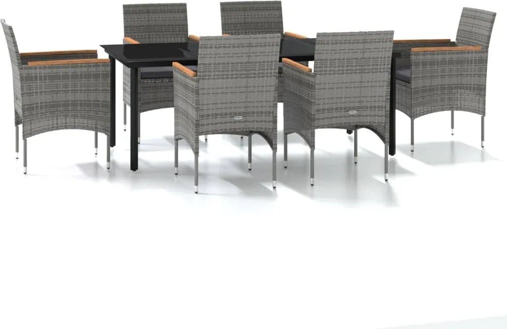 vidaXL 7 részes szürke és fekete kerti étkezőgarnitúra párnákkal