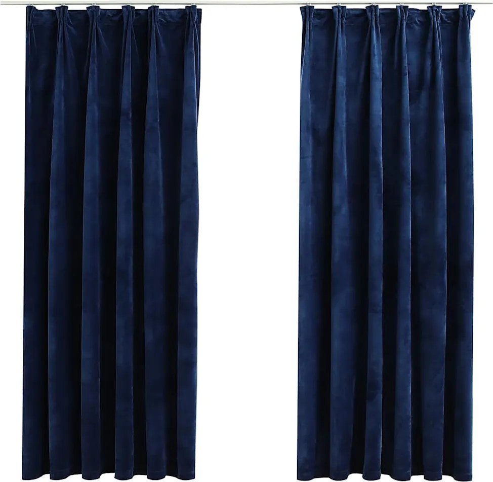 vidaXL 2 db sötétkék bársony sötétítőfüggöny kampókkal 140 x 175 cm