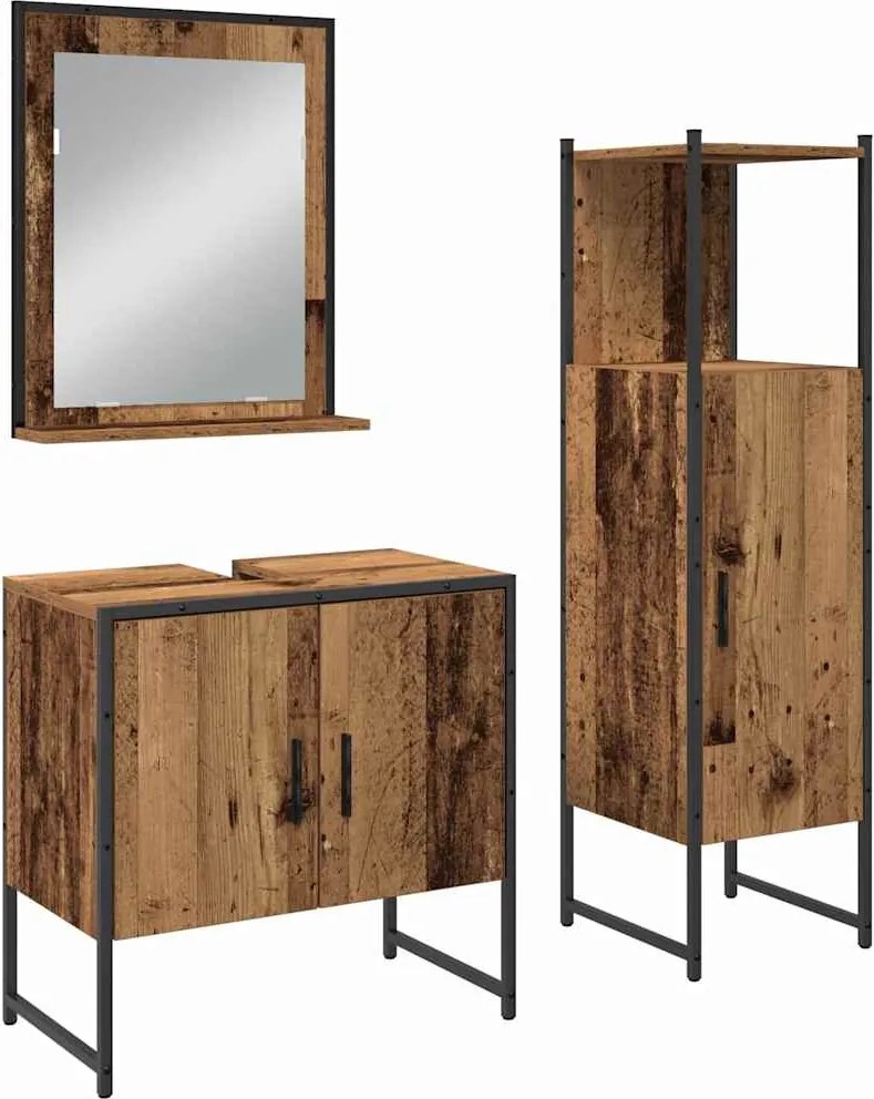 vidaXL Fürdőszoba bútor szett polcokkal tárolóval 3 pcs Barna Faanyag