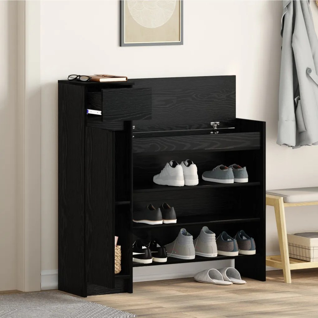 cipőtartó fekete tölgy 100.5x28x100 cm mérnöki fa