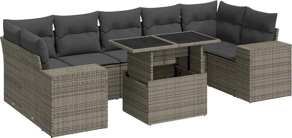 vidaXL 8 részes szürke polyrattan kerti ülőgarnitúra párnákkal