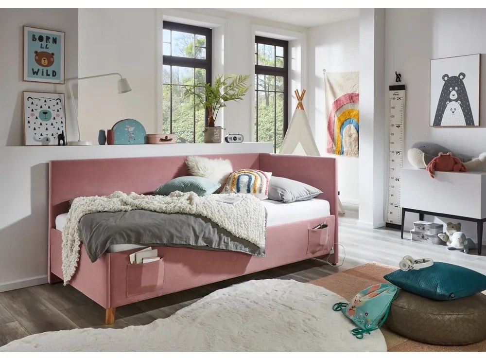 Rózsaszín kárpitozott sarok gyerekágy ágyrács nélkül 90x200 cm Cool – Meise Möbel