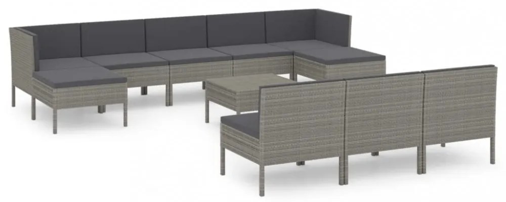 11 részes szürke polyrattan kerti bútorszett párnákkal