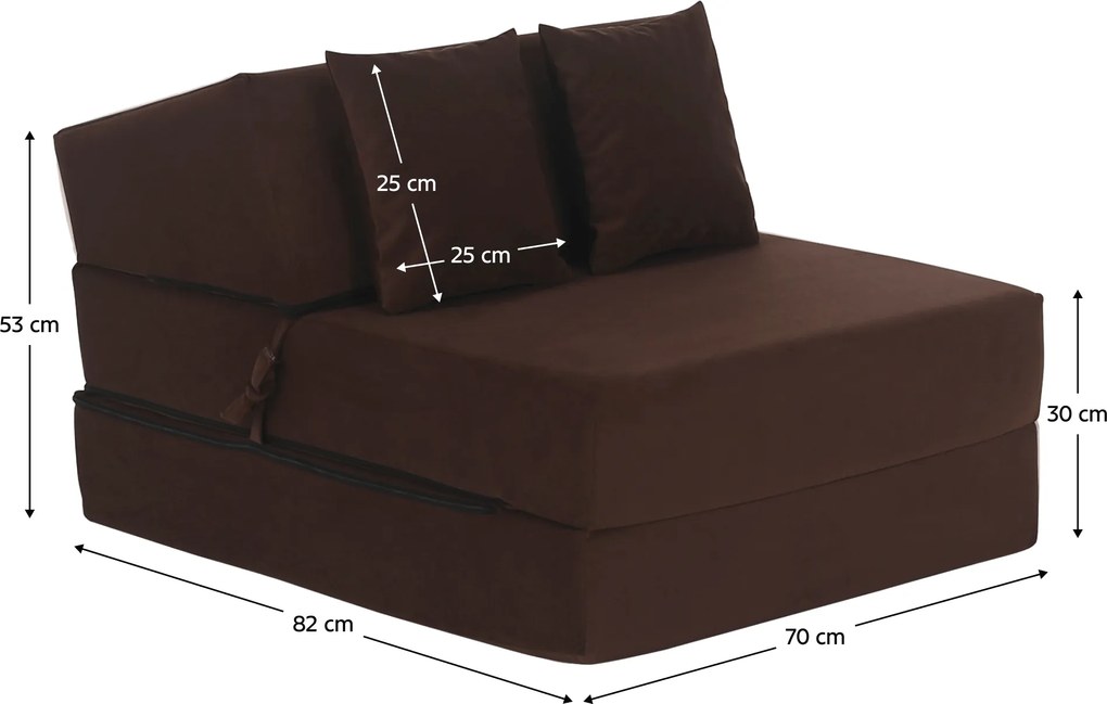 Összecsukható matrac/fotel, 2v1, barna, PELOS