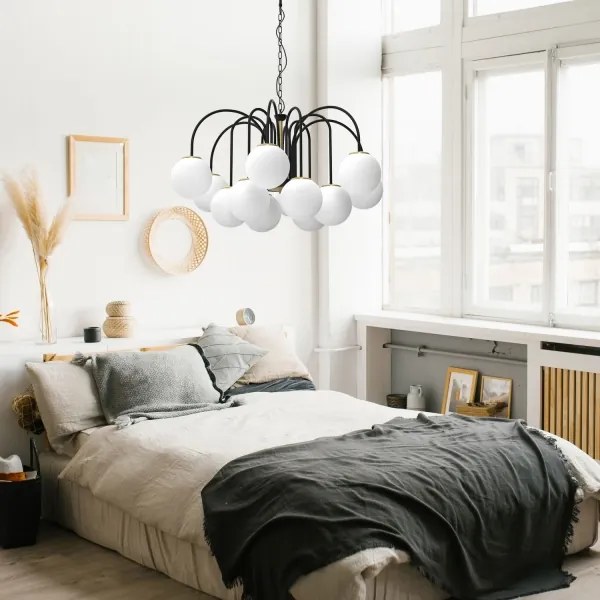 Csillár láncon CAMBRIDGE 12xE14/60W/230V fekete/sárgaréz