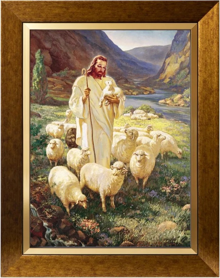 Jézus Pásztor Szakrális Vászonkép Arany Díszkeretben 30X40