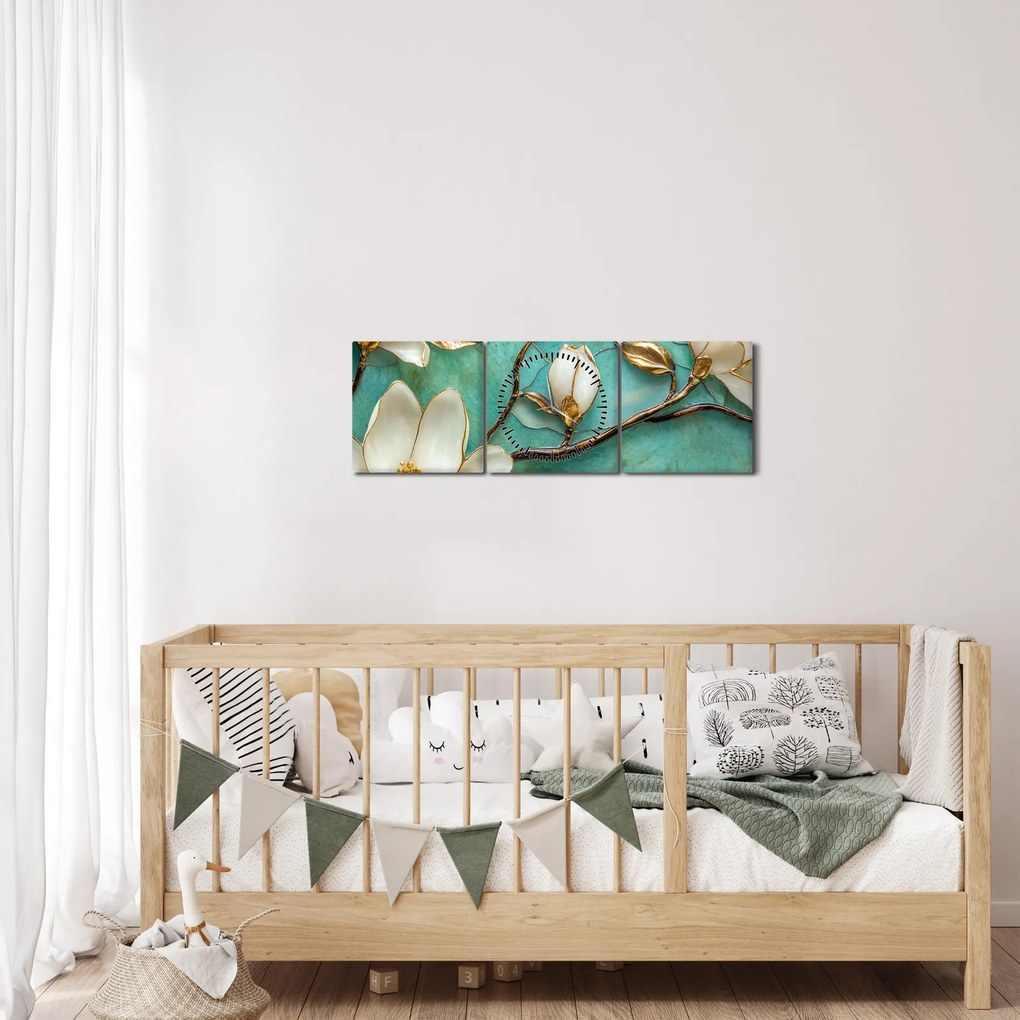 Kép - 3D magnóliák (órával) (90x30 cm)