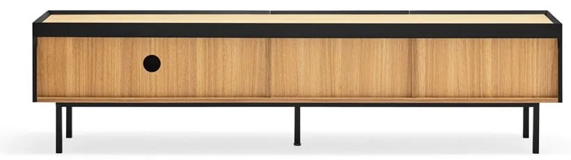 Fekete-natúr színű TV-állvány tölgyfa dekorral 180x45 cm Arista – Teulat