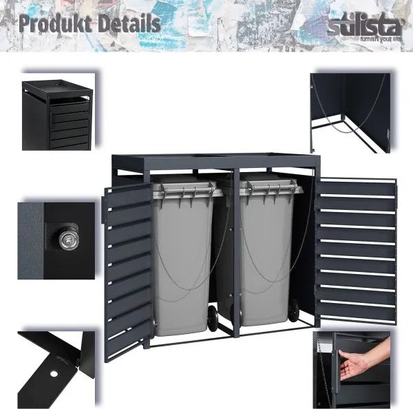 STILISTA  Szekrény 4 szemetesre 264 x 124 x 80 cm antracit