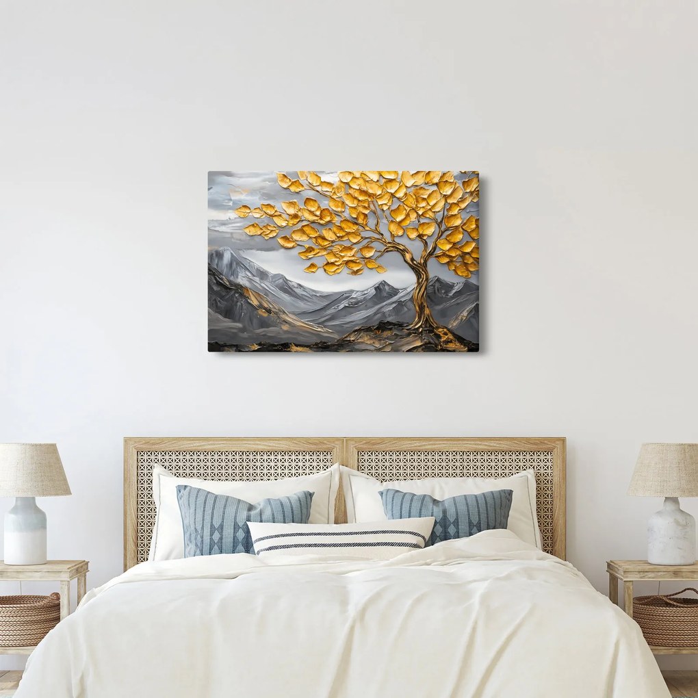 Kép – Fa arany levelekkel (90x60 cm)