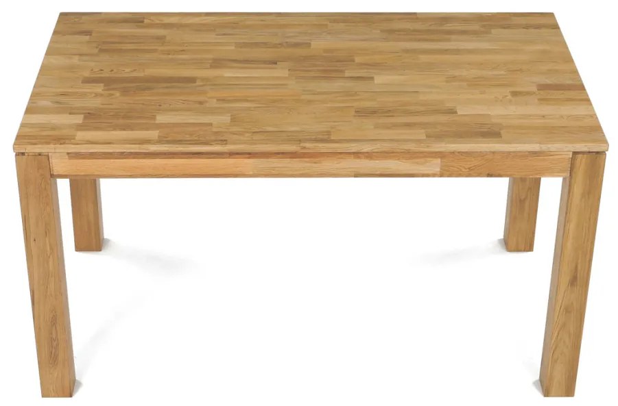 Masă de sufragerie 140x80x75 cm, stejar alb masiv, finisaj cu ulei, picioare de 8x8 cm