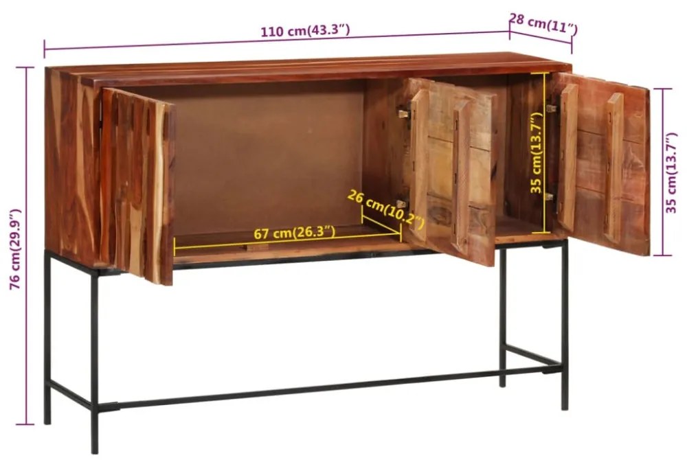 tömör akácfa tálalószekrény 110 x 28 x 76 cm