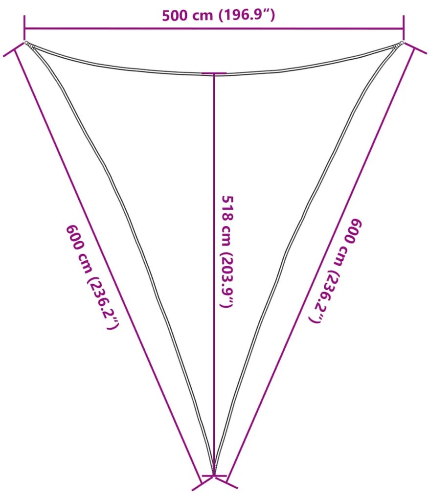 világosszürke háromszög alakú HDPE napvitorla 160 g/m² 5x6x6 m