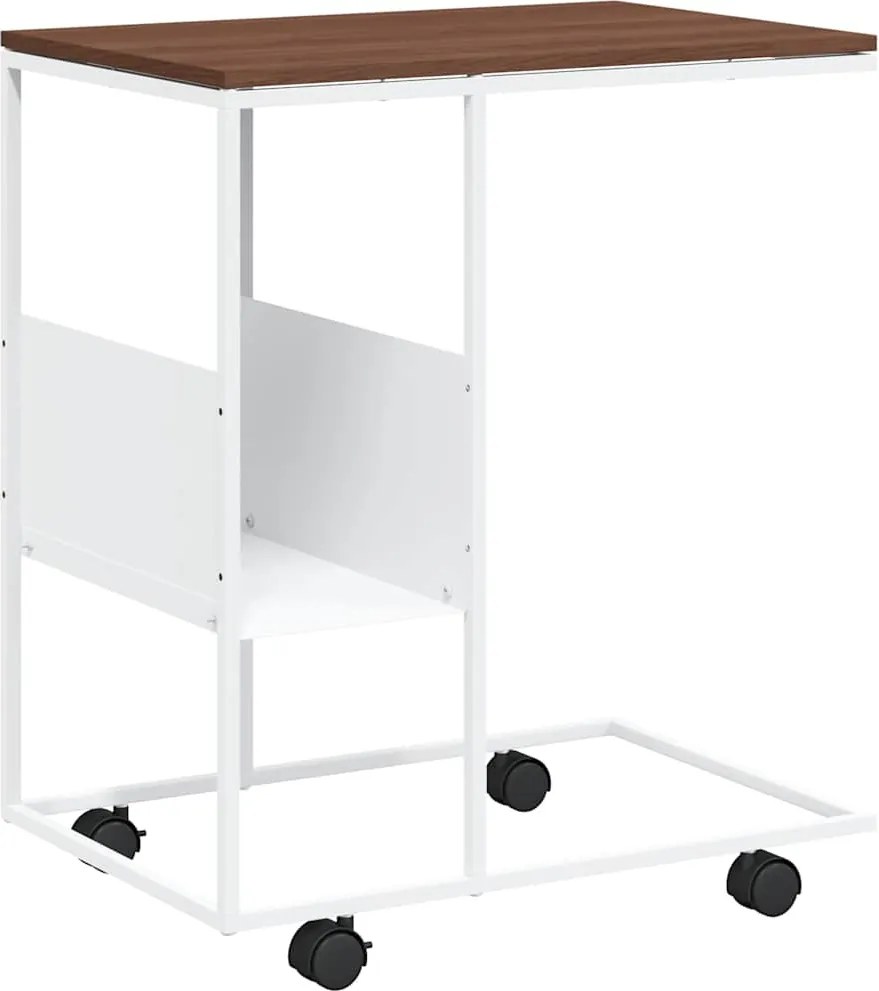 vidaXL fehér szerelt fa kisasztal kerekekkel 55x36x63,5 cm