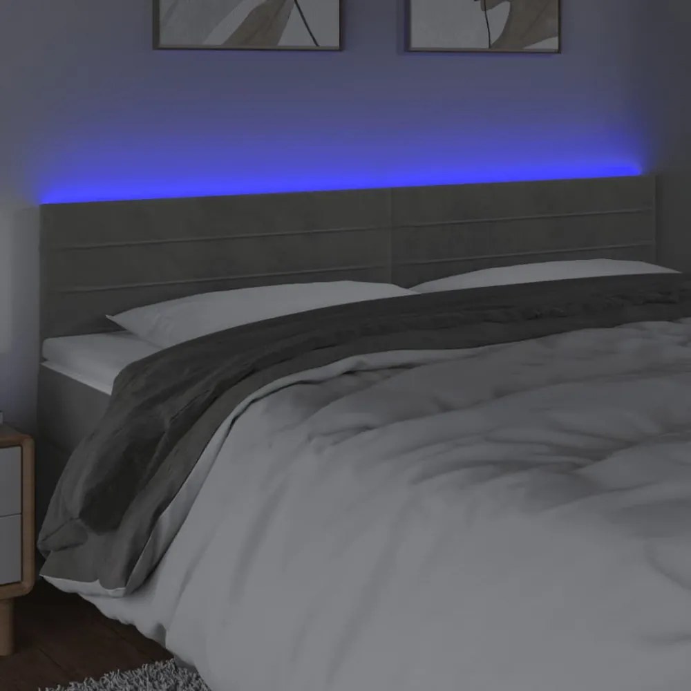 világosszürke bársony LED-es fejtámla 160x5x78/88 cm