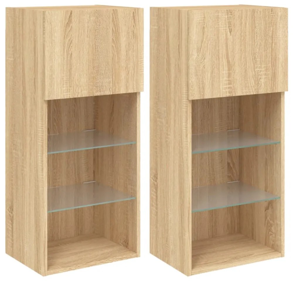 2 db sonoma tölgy színű TV-szekrény LED-ekkel 40,5 x 30 x 90 cm