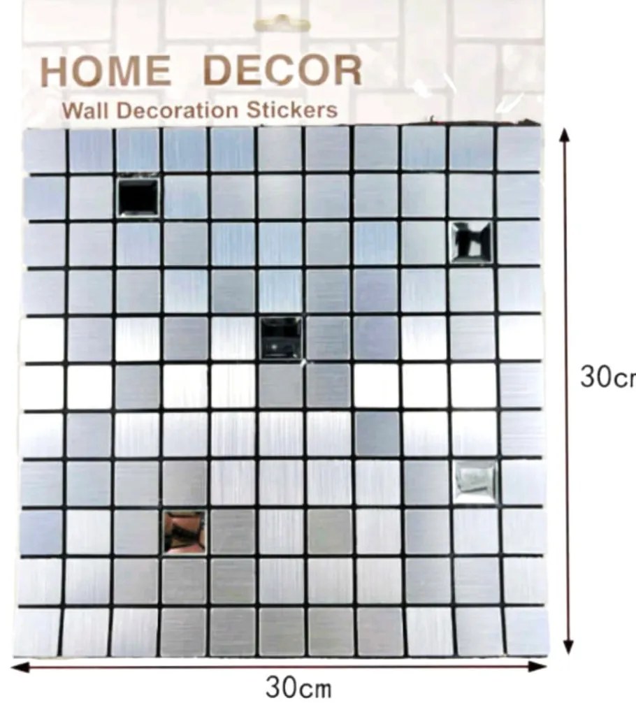 5 darab 3D Öntapadós Ragasztható Silver Ezüst Mozaik - Csempe - Ritka Strassz Berakással Mozaik Panel 30 X 30 C