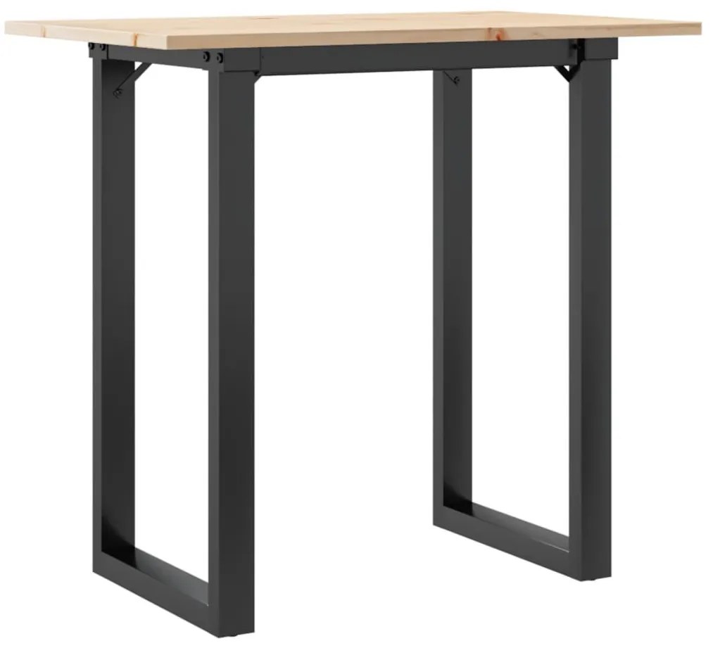 Tömör fenyőfa és acél étkezőasztal O-vázzal 80x50x75 cm