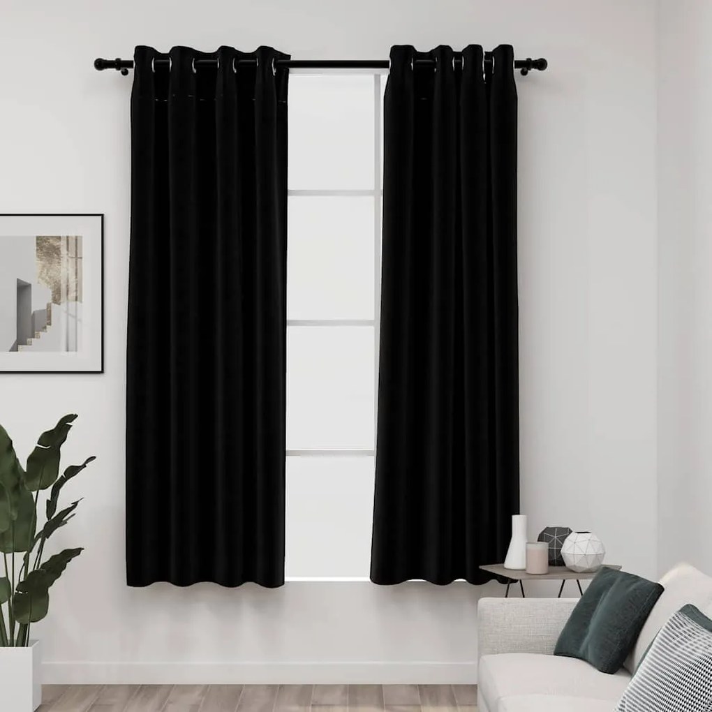 vidaXL 2 db fekete, vászonhatású sötétítőfüggöny fűzőkarikával 140 x 175 cm