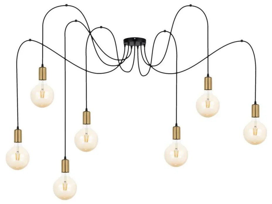 Csillár zsinóron MIROS 7xE27/60W/230V pók fekete/arany