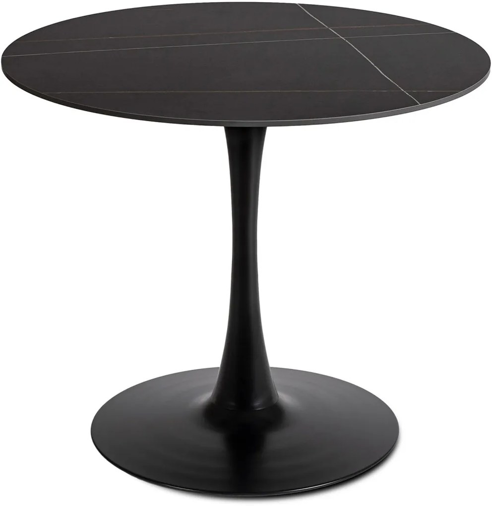 Fekete Márványhatású Kerek Étkezőasztal. SANDER 90 cm