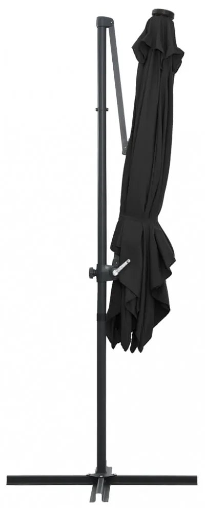 fekete konzolos napernyő LED-del és acélrúddal 250x250 cm