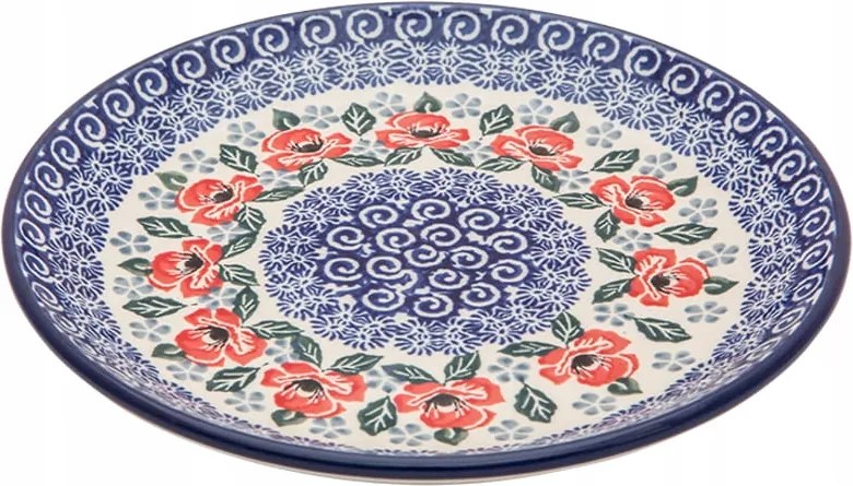 Desszerttányér 20 cm Művészi kerámia Bolesławiec Virágok dek 0043B